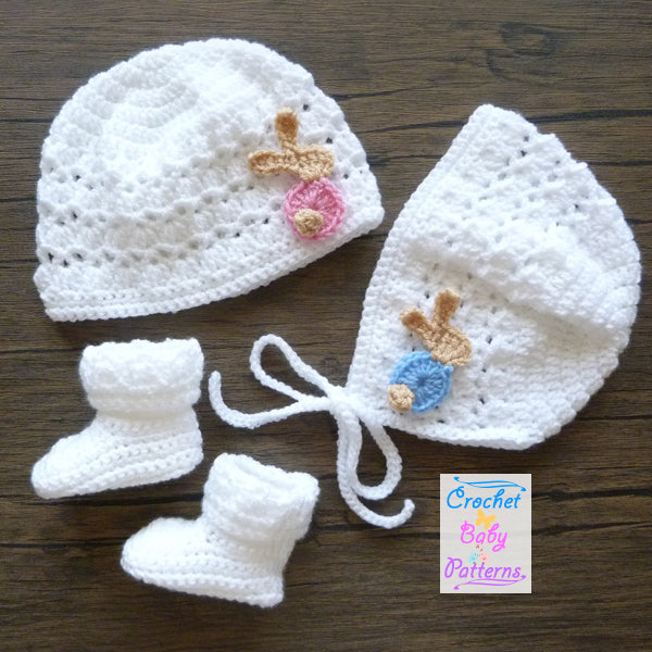 Billie Bunny Baby Hats & Booties